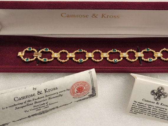 Vintage JBK Camrose & Cross Bracelet Tone And Gre… - image 1
