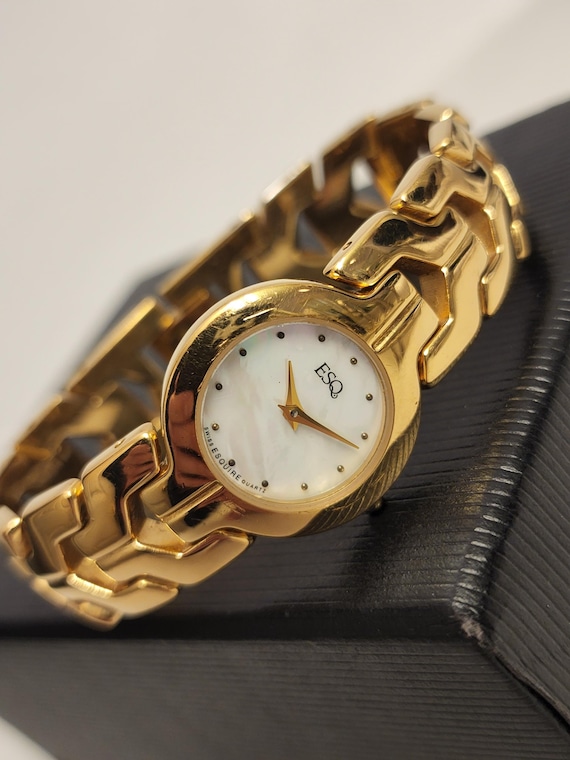 Vintage Womens Gold Watch Esquire Quartz With Mother of  display picture 1