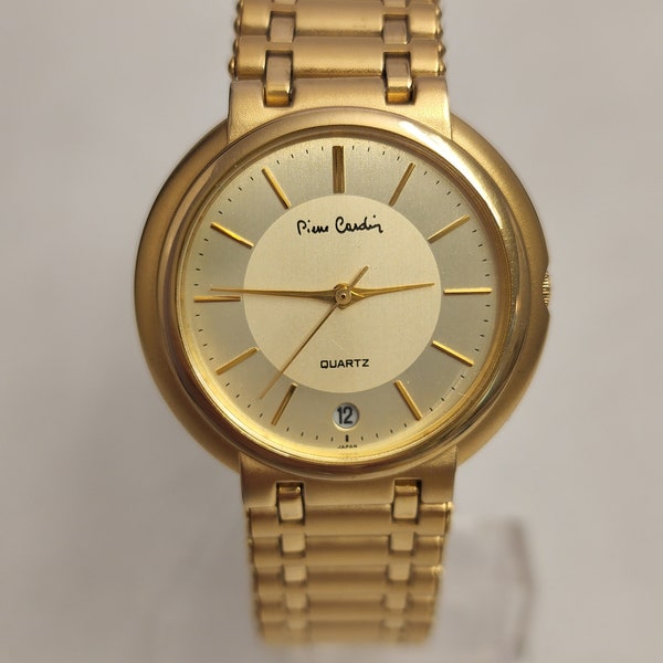 Vintage Womens Gold Watch Pierre Cardin Quartz With Date Window Gift For Her