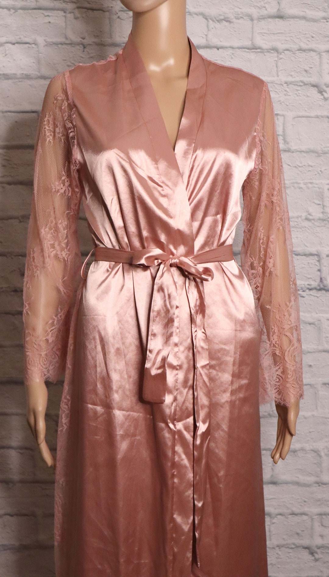 Pastel Pink Robe Light Pink Satin & Lace Robe - Etsy Canada