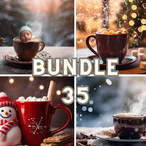 Digital Download: 35 JPEG Christmas Backdrops with Gingerbread Cookies, Coffee, Teal & Dark Blue, Studio Backdrops, Digital Art
