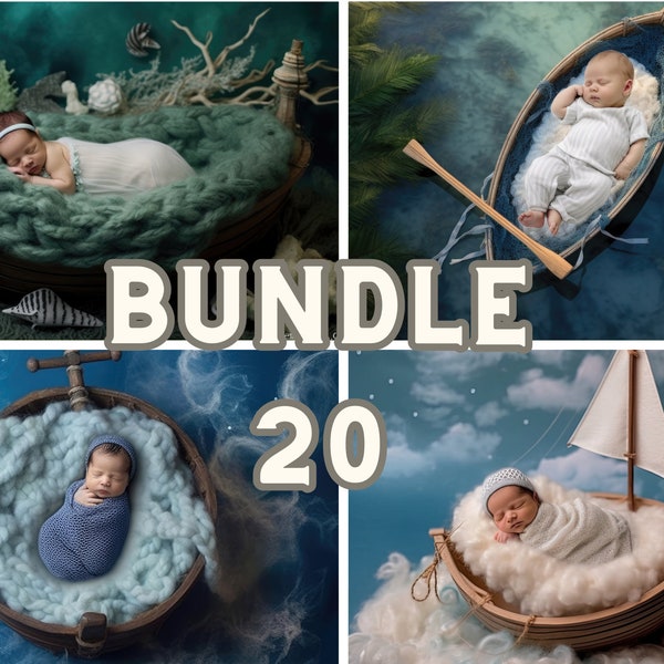 Serene Newborn Boat Backdrops - Set of 20 Digital JPEG Downloads, Studio Backdrops, Newborn Overlays, Photoshop Overlays