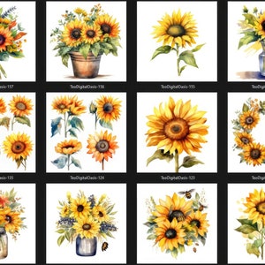 Set of 72 Watercolor Sunflowers Clipart | Printable Art, Fall Sunflower Bouquets | Instant Download Clipart Instant Download