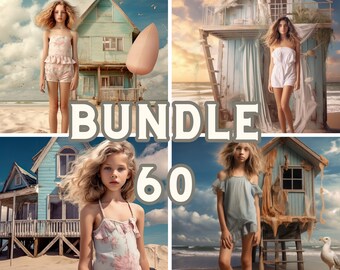Whimsical Beach House Digital Backdrop Collection - 60 Jpeg Files for Download, Studio Backdrops, Maternity Overlays, Photoshop Overlays