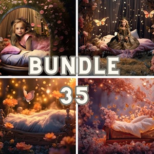 Fairy Dome Bed with Flowers & Butterflies - Digital Download Photo Backdrop (35 JPEG Files), Kid Overlays, Photoshop Overlays