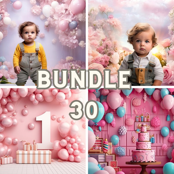 Digital File Download: 30 Jpeg First Birthday Backdrops, High-Quality Digital Backdrops for Cake Smash, Photography Props, Instant Download