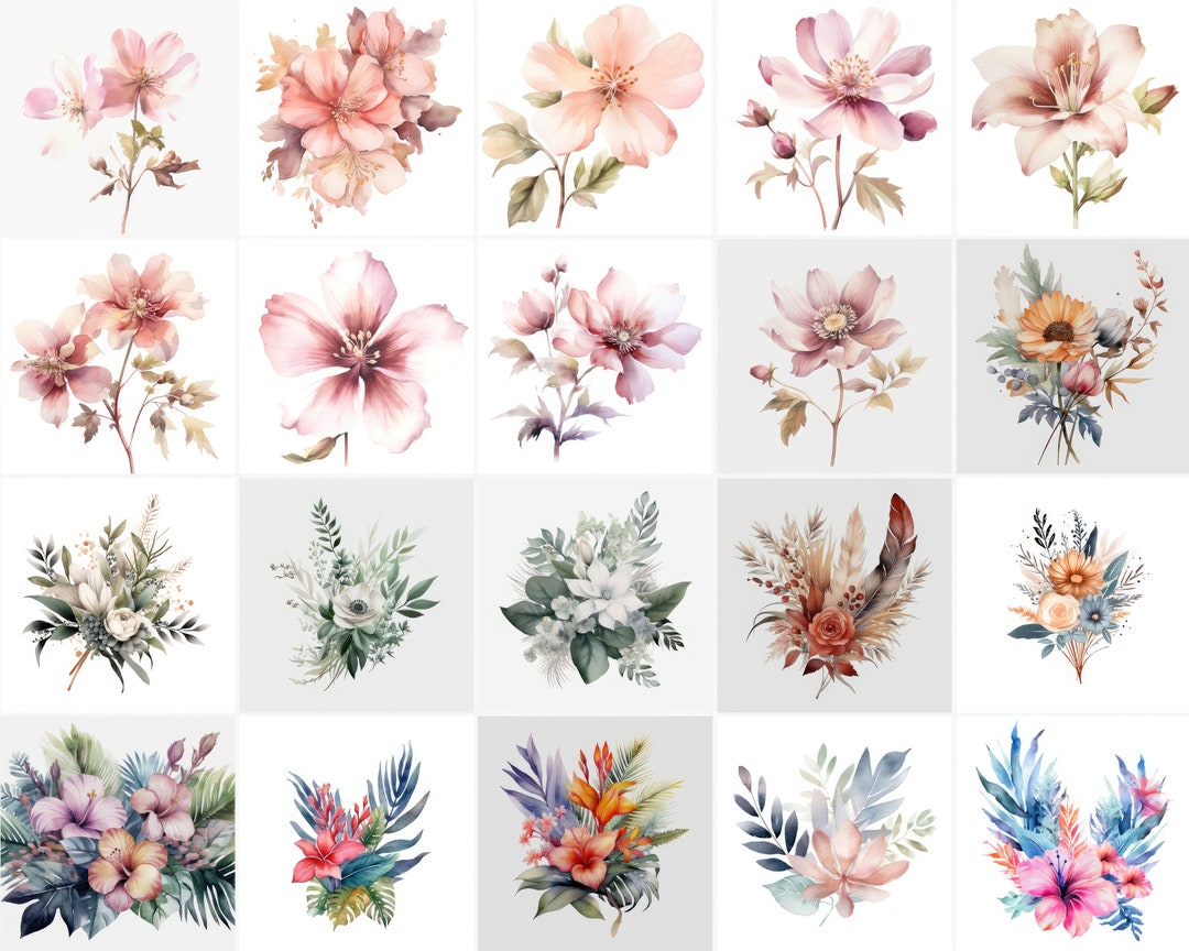 Wild Floral Clipart Bundle - 47 Watercolor Wild Flowers - Wedding ...
