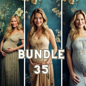 35 High-Resolution JPEG Digital Downloads - Blue, Black & White Floral Backdrops - Fine Art Maternity Photography Backgrounds