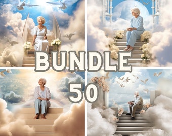 50 Heavenly Stairs to Heaven Digital Backdrops - Instant Download, Studio Backdrops, Maternity Overlays, Photoshop Overlays