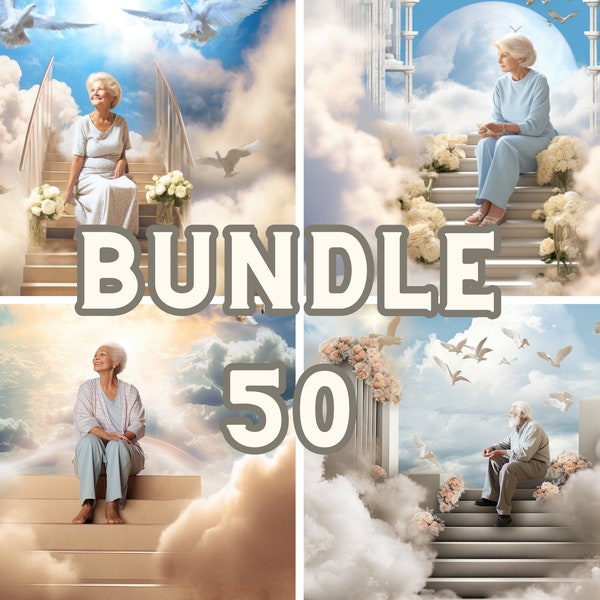 50 Heavenly Stairs to Heaven Digital Backdrops - Instant Download, Studio Backdrops, Maternity Overlays, Photoshop Overlays