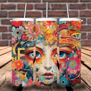 Detailed Close-up Face Palimpsest, Surreal - 20 oz Skinny Tumbler Sublimation Inspired by Takashi Murakami - Instant Digital Download PNG