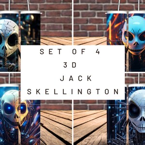 3D Jack Skellington Techno Cover Art - Juego de 4 Diseño de sublimación de vaso flaco de 20 oz, Envoltura de vaso recto, Descarga digital instantánea
