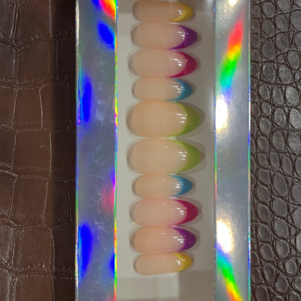 Neon French tip press ons