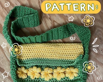 PATTERN - In The Garden Crochet Messenger Bag Pattern - Crochet Tutorial, Crochet Bag, Pattern, Easy Crochet Pattern, Spring Summer Floral
