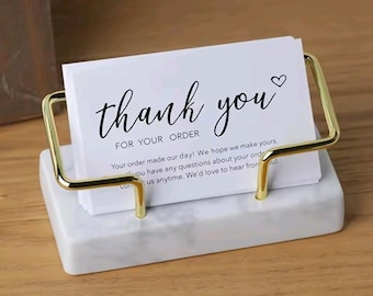 Marble Business Card Holder with Gold Metal Stand – Elegant Desk Organizer for Office, Minimalist Card Display Rack