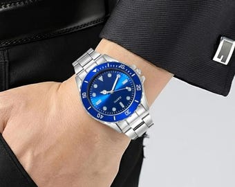 Men Stainless Steel Watch – Luxury Black Dial Quartz Wristwatch, Classic Sport Style, Waterproof Look, Gift for Him