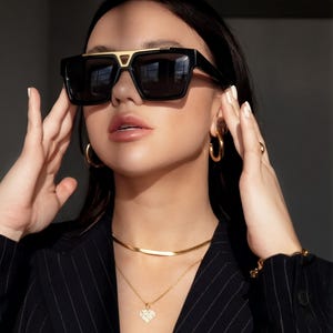 Oversized Square Sunglasses for Women | Bold Flat Top Geometric Sun Glasses | Chic Retro Glam Shades, V Bar Tortoise Shell Fashion Eyewear