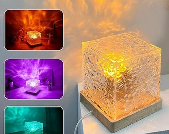 Dynamic Water Ripple Night Light Romantic Ambient Lamp with Flame & Aurora Borealis Effects, Perfect for Cozy and Unique Decor