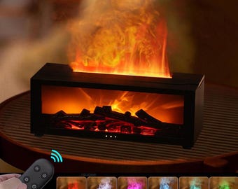 Simulation Fireplace Flame Humidifier - Remote Control, Colorful LED Light, Timer, Silent Desktop Aromatherapy Diffuser