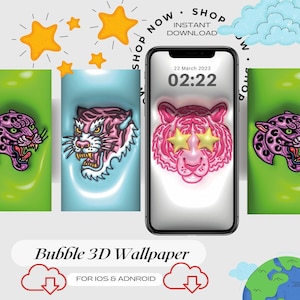 Rainbow Tiger Bubble 3D Aesthetic Wallpaper for Mobile Phone / 3D iPhone Shiny Wallpaper Bundle / Lock Screen / iOS Wallpaper / Digital