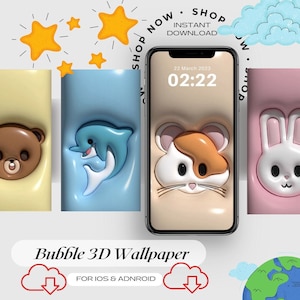 Animal Bubble 3D Aesthetic Wallpaper for Mobile Phone / 3D Samsung, Android, iPhone Wallpaper Bundle / Lock Screen / iOS Wallpaper / Digital