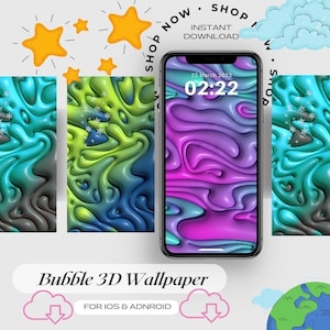 Fluid Bubble 3D Aesthetic Wallpaper for Mobile Phone / 3D Samsung, Android, iPhone Wallpaper Bundle / Lock Screen / iOS Wallpaper / Digital