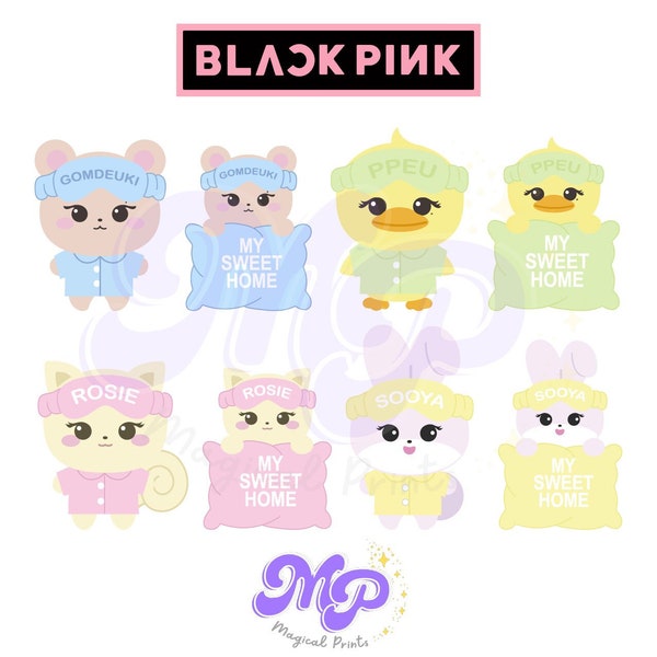 Black Pink Character Plush Doll / PNG files / Digital stickers
