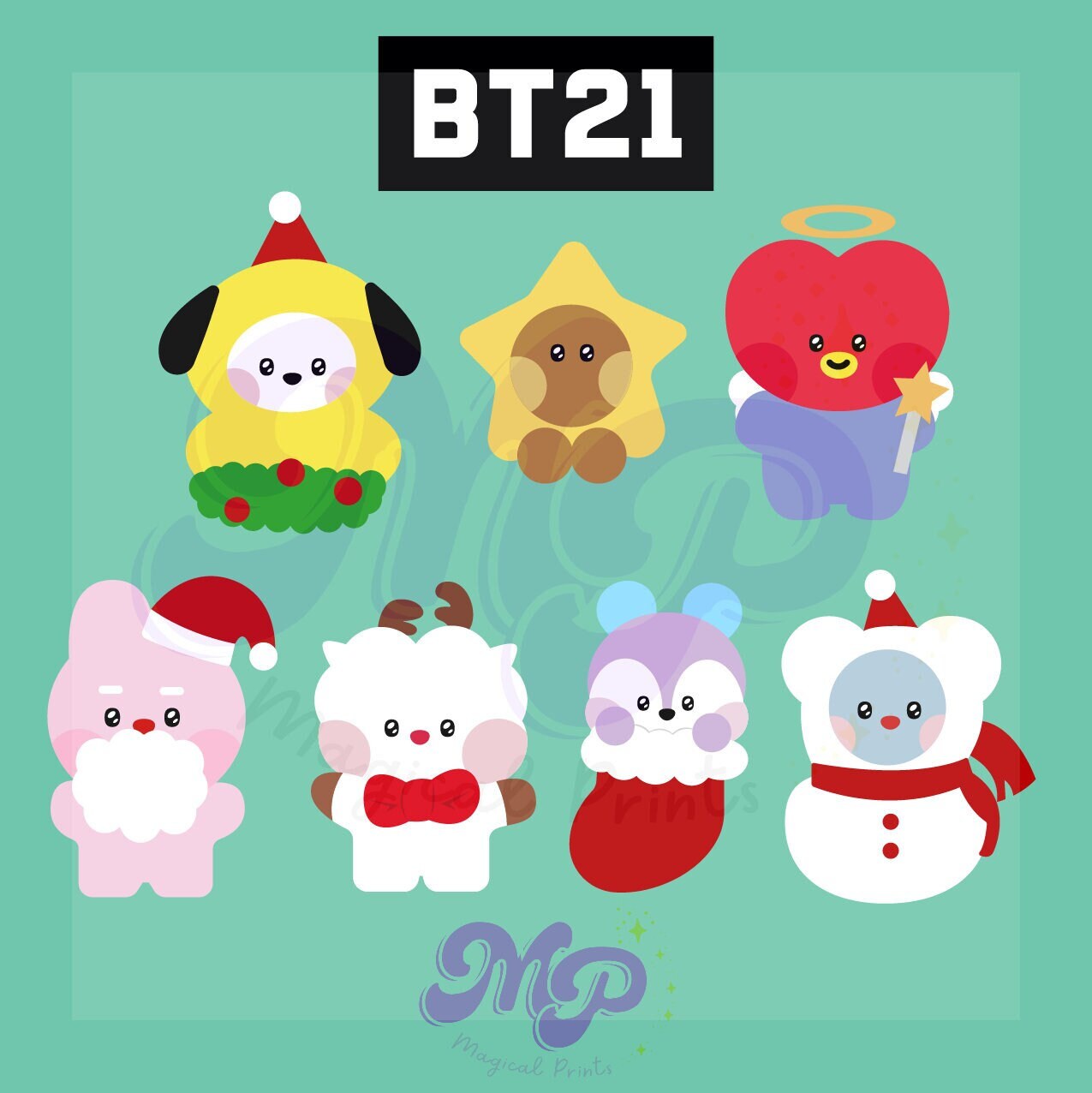 BT21 Christmas Kawaii / BTS / Digital Stickers / PNG Files Etsy