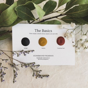 Natuurlijke aquarel stipkaart - set van 3 kleuren - "The Basics" - Alle natuurlijke pigmenten en ingrediënten - aquarelverf van kunstenaarskwaliteit