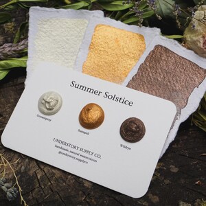Natuurlijke aquarel stipkaart - set van 3 kleuren - "Summer Solstice" - mica uit ethische bronnen - aquarelverf van kunstenaarskwaliteit