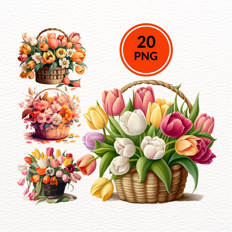 Flower Baskets Watercolor Clipart flower Baskets PNG Etsy