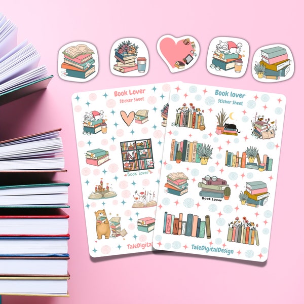 Book Lover Sticker Sheet Set | Book Sticker Reading Sticker  Bookworm Sticker | Planner Stickers Scrapbook Stickers Bullet journal Sticker