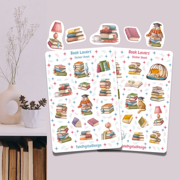 Book Lover Sticker Sheet Set | Book Sticker Reading Sticker Bookworm Sticker | Planner Stickers Scrapbook Stickers Bullet journal Sticker