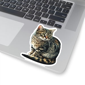 Tabby Cat Sticker, Cute Brown Tabby Cat Sticker, Vinyl Cat Mom Sticker, Grey Tabby Cat, Cat Car Sticker, Cat Themed Gift, Phone Case Sticker 4" × 4"