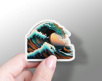 Painted Wave Sticker Cool Wave Laptop Decal Surfing Wave Sticker Beach Lover Wave Sticker Gift for Beach Lover Waterbottle Decal