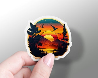 Colorful Sunset Sticker Nature Sunset Decal Mountain Sunset Cool Laptop Sticker Round Waterbottle Hydroflask Sticker Summer Phone Sticker