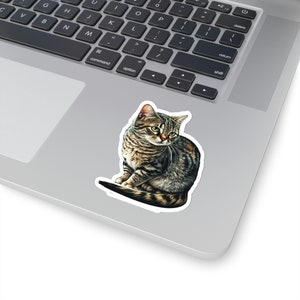 Tabby Cat Sticker, Cute Brown Tabby Cat Sticker, Vinyl Cat Mom Sticker, Grey Tabby Cat, Cat Car Sticker, Cat Themed Gift, Phone Case Sticker 3" × 3"