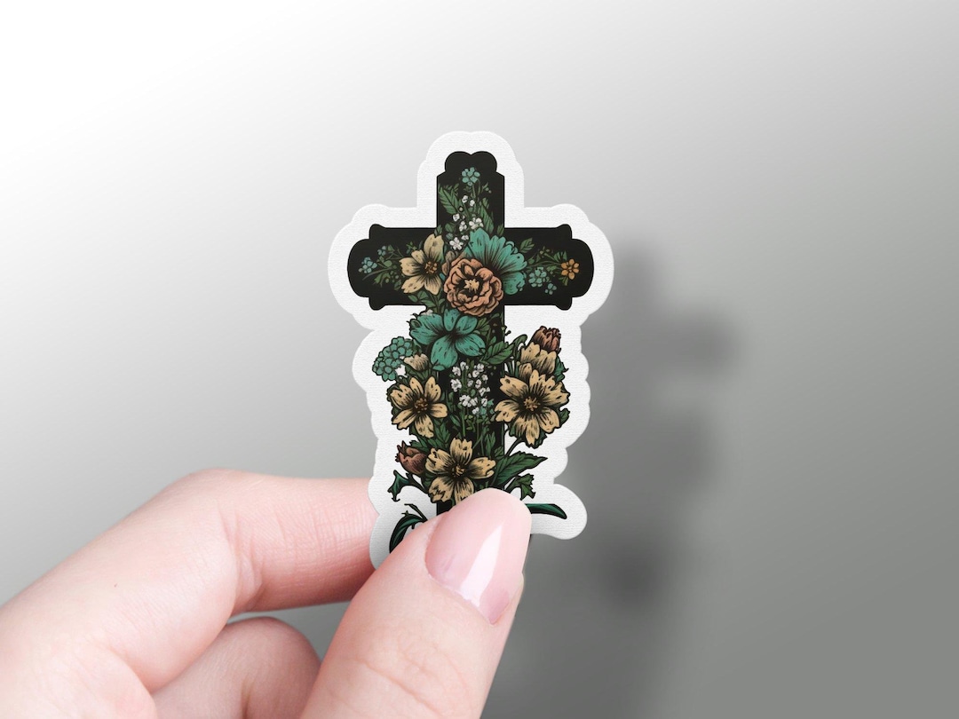 Christian Cross Sticker, Faith, Christian Lifestyle Decal, Flower Cross ...