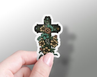 Christian Cross Sticker, Faith, Christian Lifestyle Decal, Flower Cross Sticker, Catholic Sticker, Hydroflask Faith Sticker, God is Good