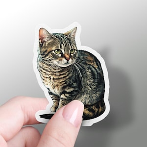 トラ猫ステッカー、かわいい茶色のトラ猫ステッカー、ビニール製猫ママステッカー、灰色のトラ猫、猫の車ステッカー、猫をテーマにしたギフト、携帯電話ケースステッカー