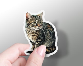 Tabby Cat Sticker, Cute Brown Tabby Cat Sticker, Vinyl Cat Mom Sticker, Grey Tabby Cat, Cat Car Sticker, Cat Themed Gift, Phone Case Sticker