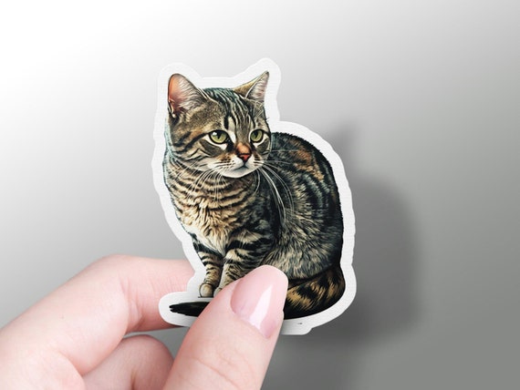 Tabby Cat Sticker, Cute Brown Tabby Cat Sticker, Vinyl Cat Mom Sticker, Grey Tabby Cat, Cat Car Sticker, Cat Themed Gift, Phone Case Sticker