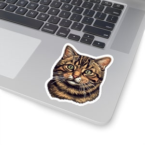 Tabby Cat Sticker, Cute Tabby Cat, Vinyl Phone Sticker, Cat Owner Gift, Cat Lover, Pet, Brown Tabby Cat, Laptop Decal, Cat Bumper Sticker