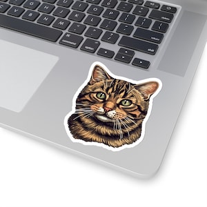 Tabby Cat Sticker, Cute Tabby Cat, Vinyl Phone Sticker, Cat Owner Gift, Cat Lover, Pet, Brown Tabby Cat, Laptop Decal, Cat Bumper Sticker