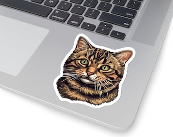 Tabby Cat Sticker, Cute Tabby Cat, Vinyl Phone Sticker, Cat Owner Gift, Cat Lover, Pet, Brown Tabby Cat, Laptop Decal, Cat Bumper Sticker