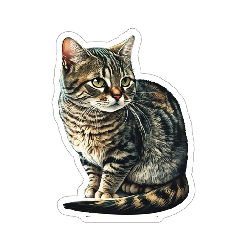 Tabby Cat Sticker, Cute Brown Tabby Cat Sticker, Vinyl Cat Mom Sticker, Grey Tabby Cat, Cat Car Sticker, Cat Themed Gift, Phone Case Sticker image 5