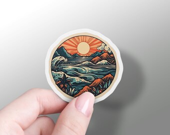 Boho Sunset Wave Sticker Fun Summer Decal Sunset Sticker Boho Hydroflask Decal Wave Laptop Sticker Vinyl Phone Sticker Boho Vibes Yeti Decal