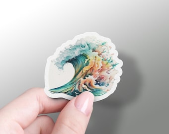 Watercolor Wave Sticker, Wave Decal, Phone Case Sticker, Great Wave Decal, Summer Watercolor Sticker, Adventure Sticker, Hawaii Sticker,