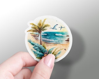 Watercolor Beach Sticker Beautiful Beach Scene Decal Beach Sticker Gift for Beach Lover Hydroflask Decal Beach Laptop Sticker Beach Phone