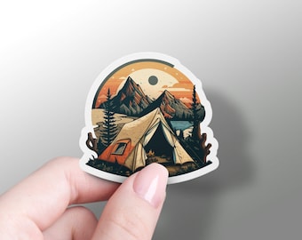 Pegatina de camping, pegatinas de senderismo, amante de la naturaleza, regalo para amantes del senderismo, actividades al aire libre, Macbook, Jeep, calcomanía de vinilo, montaña, favores de fiesta de camping